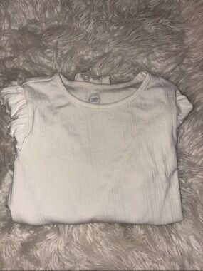 White Ribbed Long-Sleeve Top with Ruffle Sleeves